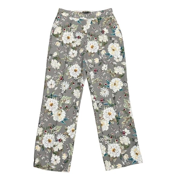 ZARA COLLECTION GRAY WHITE FLORAL STRAIGHT DRESS PANTS S BLOGGER FAV RARE - Picture 2 of 14